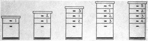 Diagram showing the method of Supering. The supers are numbered in the order in which they are given.