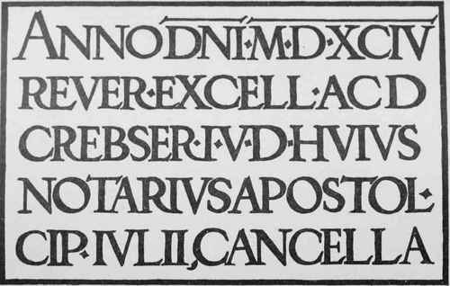 LETTERING FROM BRONZE PLATE IN CATHEDRAL CHURCH AT WURZBURG. 1594.