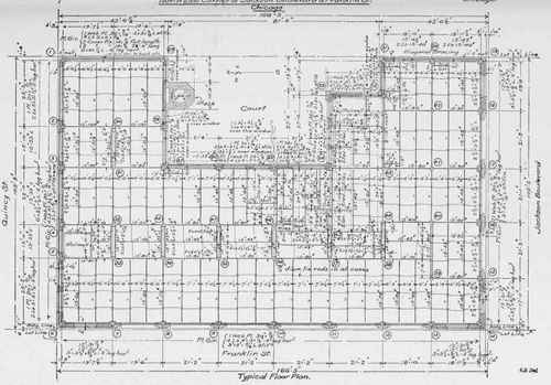 TYPICAL FLOOR PLAN OF STEEL WORK IN OFFICE BUILDING FOR THE CHICAGO & NORTHWESTERN RAILWAY COMPANY, CHICAGO