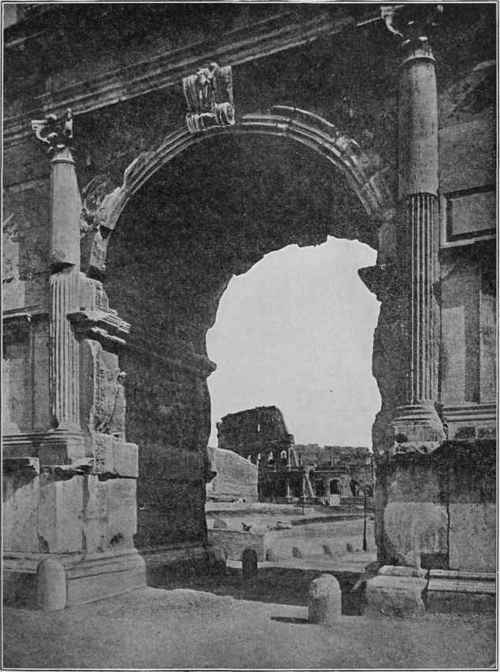Arch of Titus, Showing View of Colosseum.