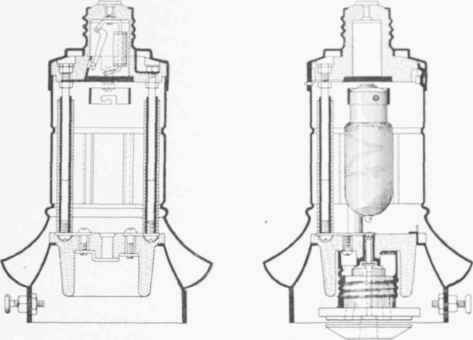 Fig. 21. Sectional Views of Single Glower Westinghouse Nernst Lamp.