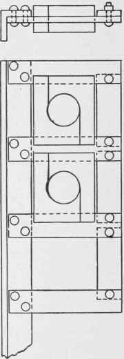 Fig. 23. Elevation and Plan of Insulators Held in Angle Iron Frames.