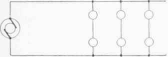 Fig. 30. Lamps arranged in Pairs in Series, dispensing with Necessity for Third or Neutral Conductor.
