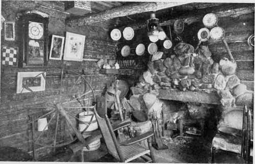 Interior of Cousin Kate's Log Cabin.