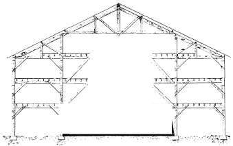 Building in Storeys for drying Bricks. (Scale of 8 millimeters to the meter).