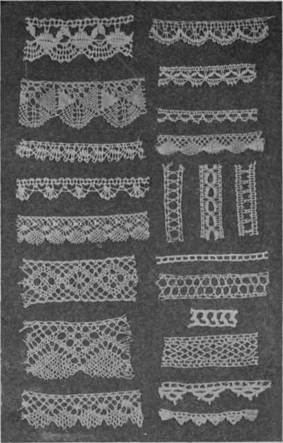 FIG. 17.   Cluny, torchon, and Irish laces and headings, hand and machine made, suitable for undergarments and lingerie blouses.