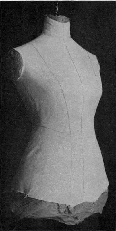 FIG. 75.   Dress form, padded with tissue paper to fill out fitted lining.