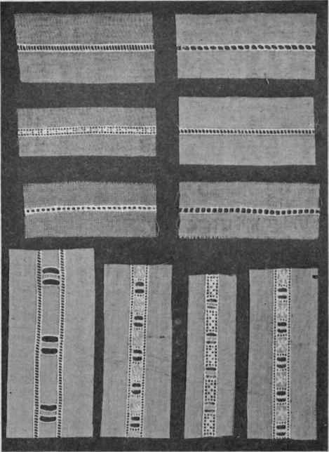 Fig. 21.   Entre deux and headings embroidered on batiste, Swiss, nainsook, soft finished cambric and voile, suitable for undergarments, infants' clothing, lingerie blouses, and dresses.