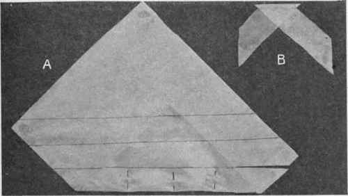 Fig. 222.   A, true bias cutting; B, joining bias strips.
