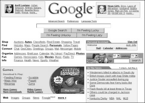 Google front page now a portal