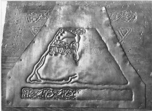 Fig . 74. One side of dome with design traced on, and one half chased.