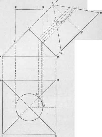 Fig. 333. Pattern for a Pyramidal Flange to Fit Against a Round Pipe.