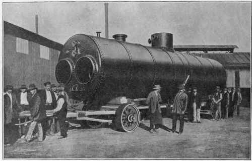 Fig. 100.   Galloway Boiler with Welded Longitudinal Seams, 96 q.m., 8 Atmospheres, 2,200 m.m. Diameter,