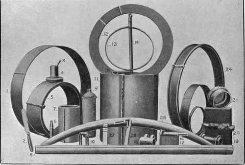 Fig. 55.   Some Applications of Electric Welding (Thomson Process). Samples include Automobile Parts, Bicycle Parts, Steel Tubing welded longitudinally, Stampings welded to Rods and Tubes, Channel Tyres, Baby Carriage Tyres, Cutlery, Cylinders, etc