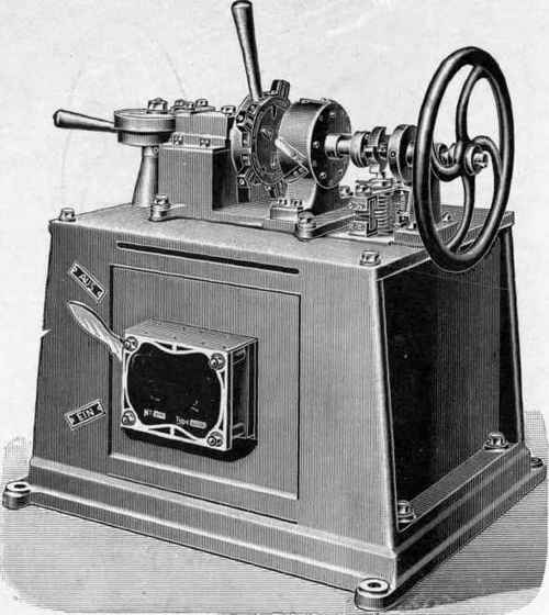 Pig. 43.   Machine for Simultaneously Welding several Pins or Pieces of Metal to Discs or Rings of Metal (for use in Watch and Clock Making).