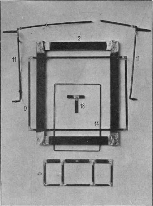 Thomson specimens. Printer's chase; carriage rail; bag frame flat; T weld; bag frame on edge; dash frame