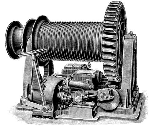 STEAM WINCH FOR HOISTING AND LOWERING PINNACLES AND TORPEDO BOATS.