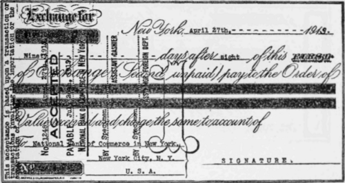 Specimen of Bank Acceptance Arising out of a Transaction Involving the Exportation or Importation of Goods