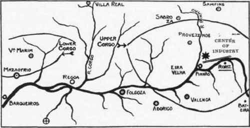 Fig. 34. Map showing areas producing Port wine. (From Challoner.)