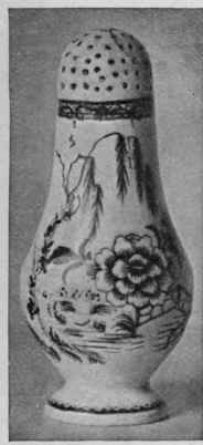 A Plymouth pepper pot in red and blue. On this pot those spiral ridges, caused by imper feet  throwing  on the lathe, which are a characteristic of this china, are notably conspicuous