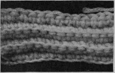 Fig. 4. Double crochet, worked into back loop only of each stitch, forming a ridge