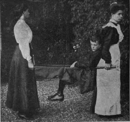 Fig. 6. A carrying sheet, improvised by buttoning a coat down the front