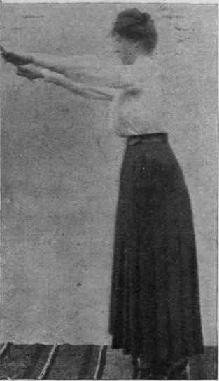 Fig. 6. _ Hold a stick in both hands, streiched to the left on balls of the toes
