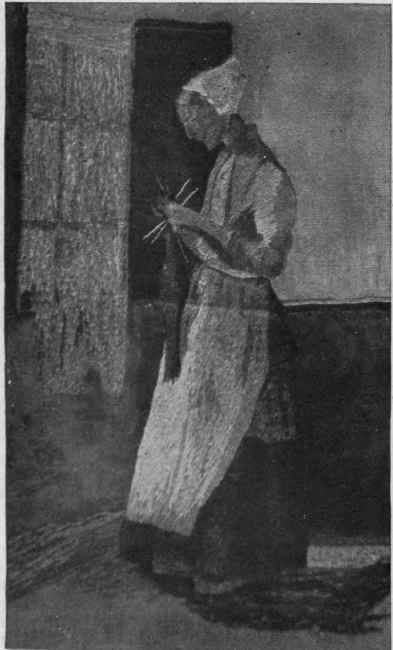 No. 2. Study of a peasant knitting. Another example of how coloured linens can be utilised