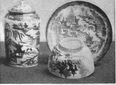 Some charming specimens of Turner's porcelain decorated with the willow pattern