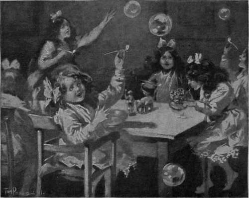 A bubble blowing party    quite a fascinating way of amusing five or six children who have been invited to tea to celebrate such an occasion as a birthday