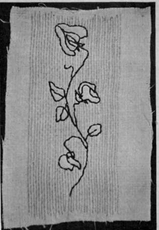 A sweet pea spray worked in outline is effective against a darned background