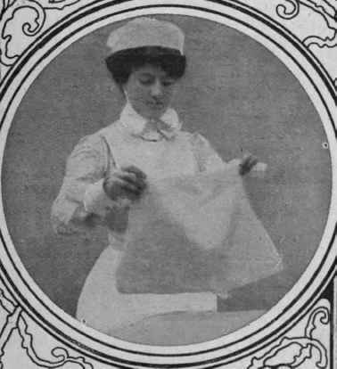 Fig. 3. Shake the hot flannel before applying it to the patient everything ready   hot basin, knife, spoon, linseed