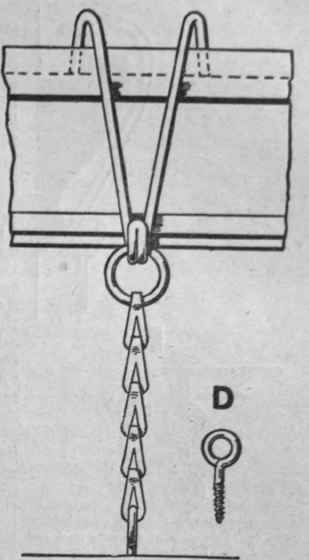 Fig 4. A wire suspension hook, to which is attached a patent chain, can be fixed to the picture rail, and the picture be hung by its means without injury to the wall picture rail