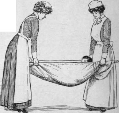 Fig. 4. An improvised hammock for moving a patient can be made by rolling a be lifted easily thus by two persons and dried.