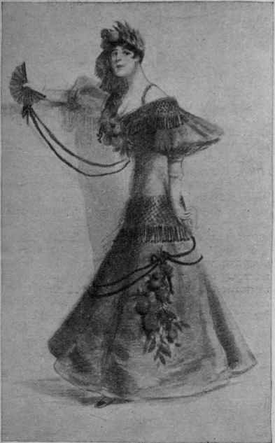 Tangerine Oranges. A most original design of the 1830 period, a harmony of orange and black admirably adapted to a tall brunette