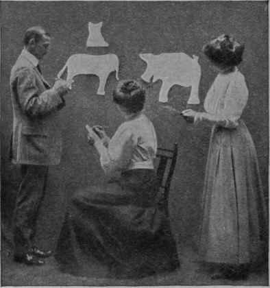 Zoological Competition Each player draws an animal's name from slips in a bowl, and in ten minutes he must produce its likeness with no implements but paper and scissors