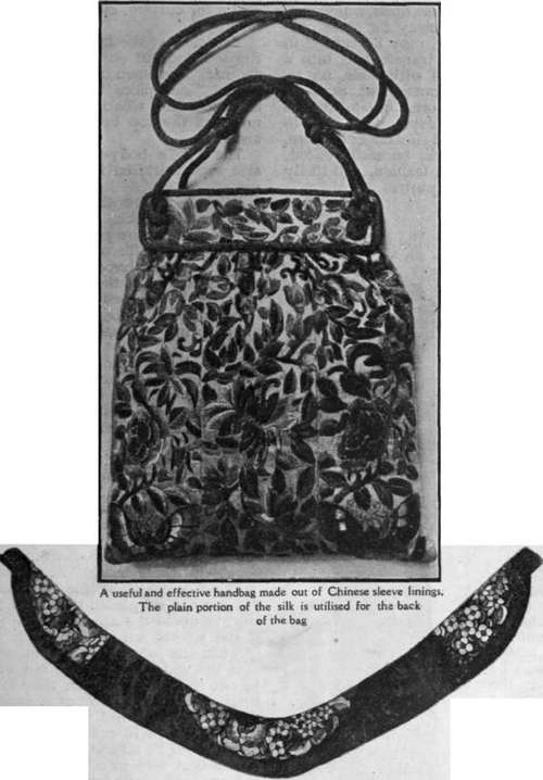 A black satin coat collar decorated with scraps of Chinese embroidery, cut from a small round mat