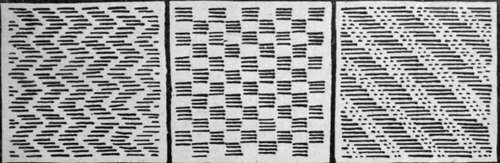 A set of designs for pattern darning, showing how the switches should be taken in regular sequence