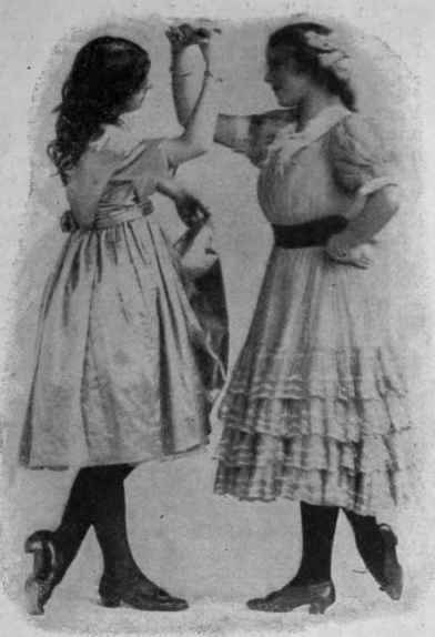 Fig. 2. Step 2. The mirror step. The dancers hold their right hands so as to represent a mirror through which each one looks