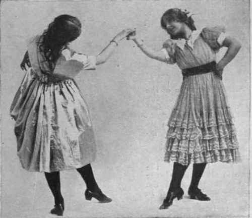 Fig. 3. Step 3. The mirror step (continued). Dancers step apart, each looking over her