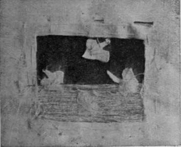 Fig. 6. The second stage consists of darning across the tear, taking in the pieces of the design. The spare chiffon is cut away from the back