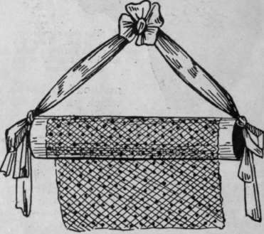 Fig. 8. After a veil has been thoroughly stretched crosswise it may be rolled over a roll of cardboard