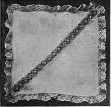 (Fig 8) Corners and border pieces can be cut straight along and joined together with strips of insertion