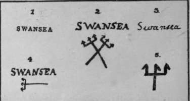 Marks found upon Swansea porcelain. The trident is often found in combination with the word Swansea