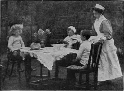 Tea out of doors should be the rule whenever weather permits nursery, so that even in wet weather meals can be partaken in the open air practically all the year round