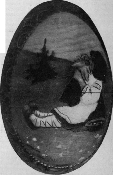 A Russian hand painted Easter egg in stained wood, representing a rustic scene. The design is original and attractive