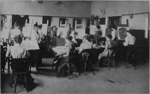 A class of students at work in the painting room, Cardiff School of Art