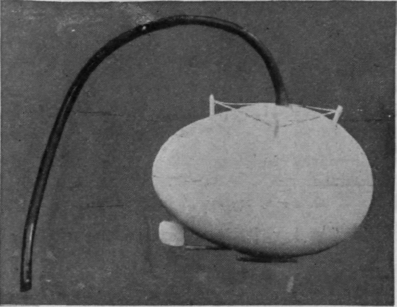 A working model of a submarine, made of an eggshell, matches, and a piece of bicycle valve tubing