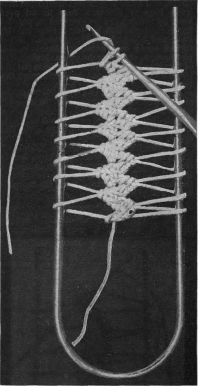 Fig. 3. Double hairpin stitch, in which two double crochet are worked in the left hand loop