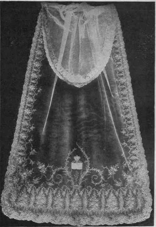 The wedding veil of H.m. the Queen of Italy, an exquisite specimen of modern Alencon lace